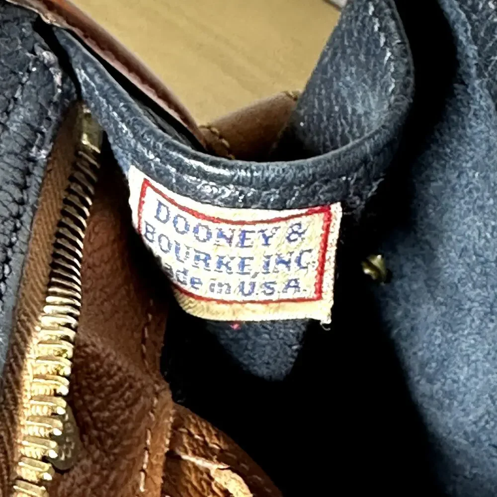 Vintage Dooney & Bourke Satchel All Weather Leather Pebble Brass Buckle Navy